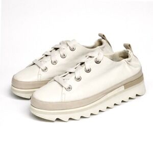 SOFTWAVES Womens Shoes 38 1/2 EU 8 US White Leather Lace Up Platform Sneakers‎